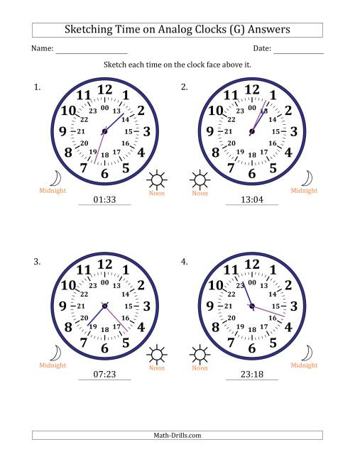 The Sketching 24 Hour Time on Analog Clocks in 1 Minute Intervals (4 Large Clocks) (G) Math Worksheet Page 2