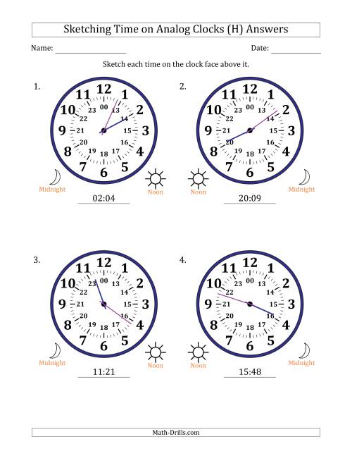 The Sketching 24 Hour Time on Analog Clocks in 1 Minute Intervals (4 Large Clocks) (H) Math Worksheet Page 2
