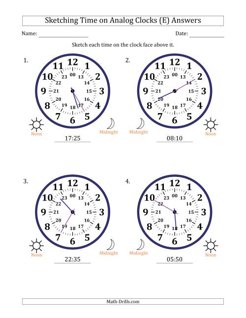 The Sketching 24 Hour Time on Analog Clocks in 5 Minute Intervals (4 Large Clocks) (E) Math Worksheet Page 2