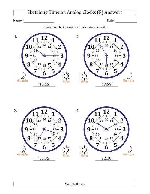 The Sketching 24 Hour Time on Analog Clocks in 5 Minute Intervals (4 Large Clocks) (F) Math Worksheet Page 2