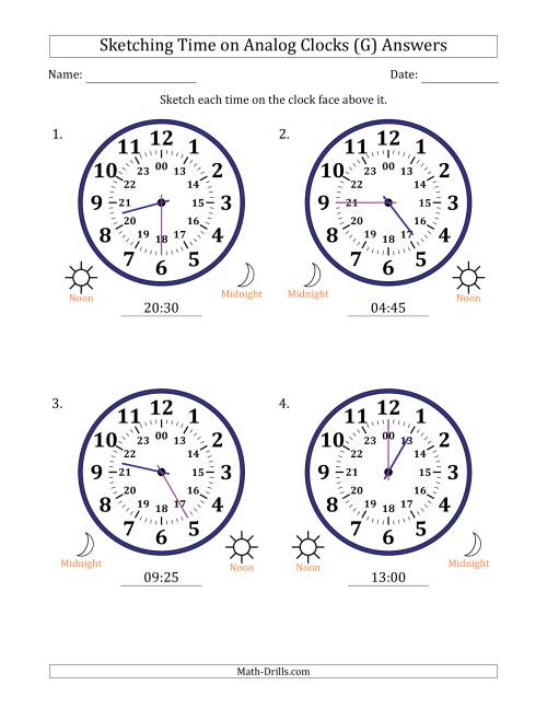 The Sketching 24 Hour Time on Analog Clocks in 5 Minute Intervals (4 Large Clocks) (G) Math Worksheet Page 2