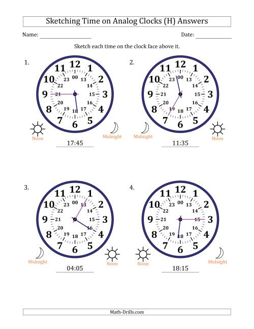 The Sketching 24 Hour Time on Analog Clocks in 5 Minute Intervals (4 Large Clocks) (H) Math Worksheet Page 2