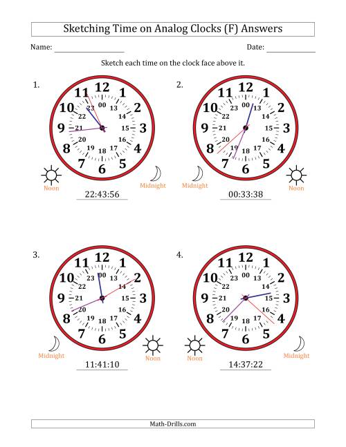 The Sketching 24 Hour Time on Analog Clocks in 1 Second Intervals (4 Large Clocks) (F) Math Worksheet Page 2