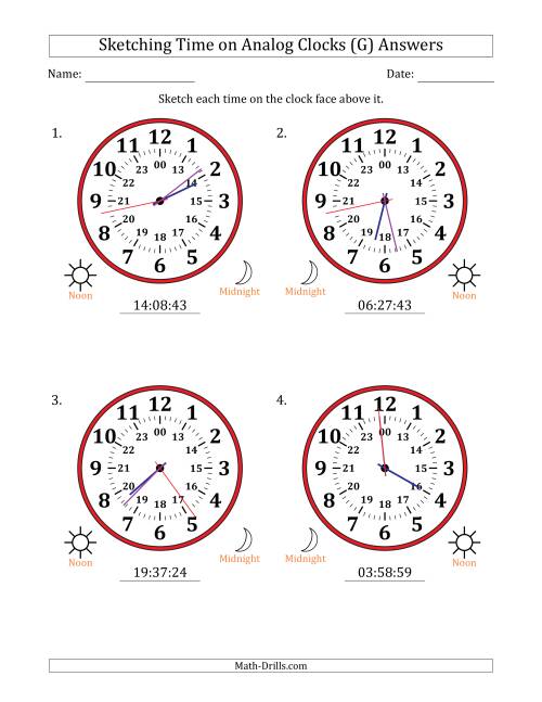 The Sketching 24 Hour Time on Analog Clocks in 1 Second Intervals (4 Large Clocks) (G) Math Worksheet Page 2