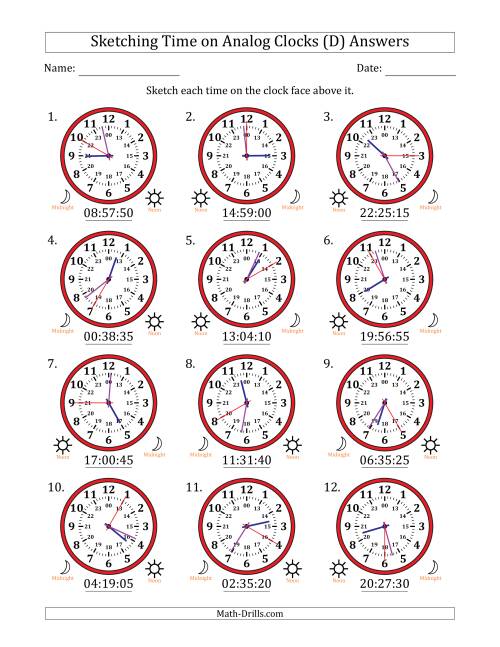 The Sketching 24 Hour Time on Analog Clocks in 5 Second Intervals (12 Clocks) (D) Math Worksheet Page 2
