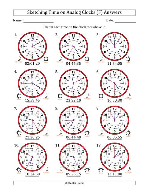 The Sketching 24 Hour Time on Analog Clocks in 5 Second Intervals (12 Clocks) (F) Math Worksheet Page 2
