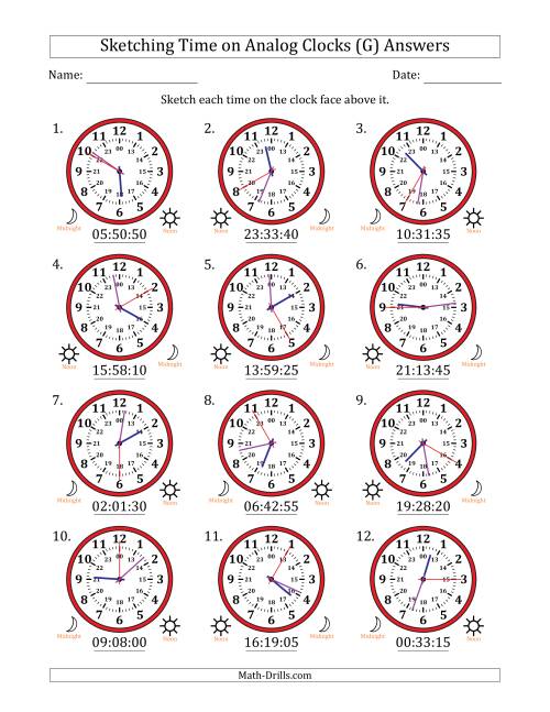 The Sketching 24 Hour Time on Analog Clocks in 5 Second Intervals (12 Clocks) (G) Math Worksheet Page 2