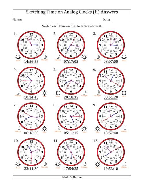 The Sketching 24 Hour Time on Analog Clocks in 5 Second Intervals (12 Clocks) (H) Math Worksheet Page 2