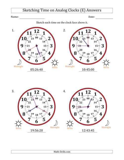 The Sketching 24 Hour Time on Analog Clocks in 5 Second Intervals (4 Large Clocks) (E) Math Worksheet Page 2