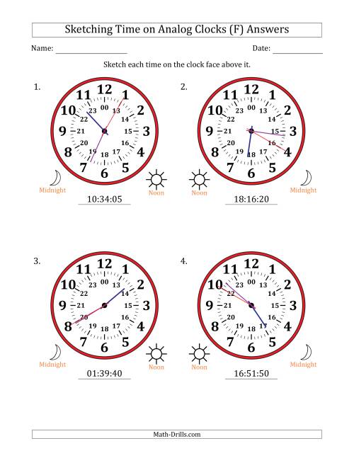 The Sketching 24 Hour Time on Analog Clocks in 5 Second Intervals (4 Large Clocks) (F) Math Worksheet Page 2