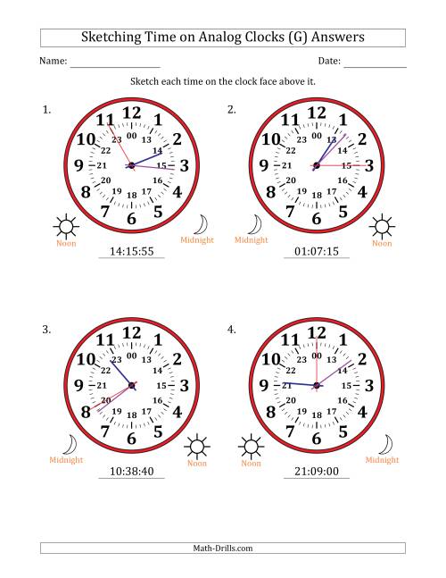 The Sketching 24 Hour Time on Analog Clocks in 5 Second Intervals (4 Large Clocks) (G) Math Worksheet Page 2