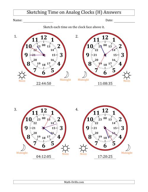 The Sketching 24 Hour Time on Analog Clocks in 5 Second Intervals (4 Large Clocks) (H) Math Worksheet Page 2