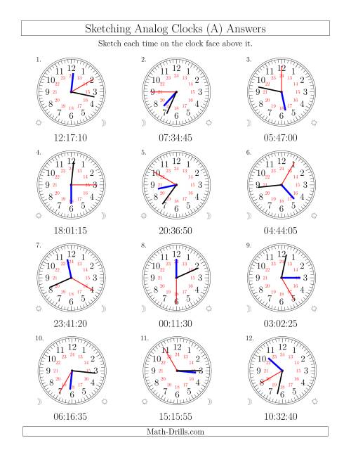 The Sketching Time on 24 Hour Analog Clocks in 5 Second Intervals (Old) Math Worksheet Page 2