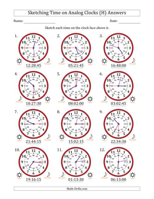 The Sketching 24 Hour Time on Analog Clocks in 15 Second Intervals (12 Clocks) (H) Math Worksheet Page 2