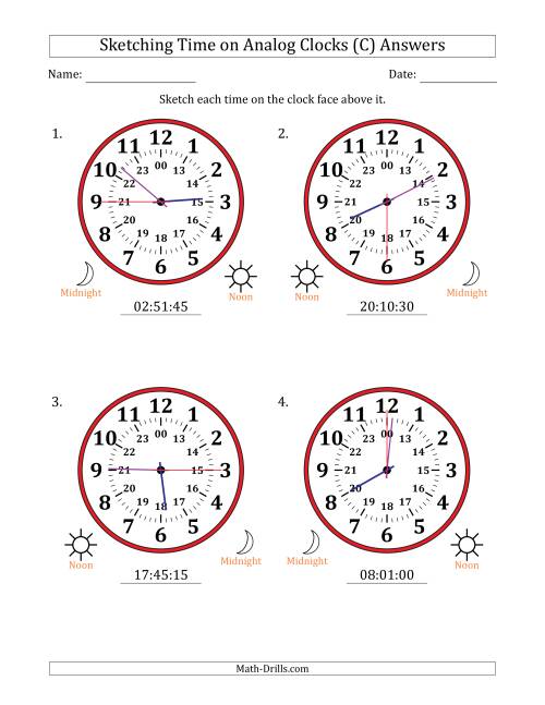 The Sketching 24 Hour Time on Analog Clocks in 15 Second Intervals (4 Large Clocks) (C) Math Worksheet Page 2