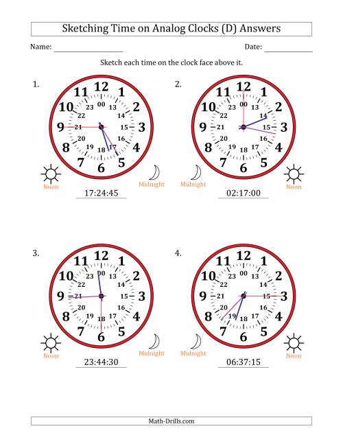The Sketching 24 Hour Time on Analog Clocks in 15 Second Intervals (4 Large Clocks) (D) Math Worksheet Page 2