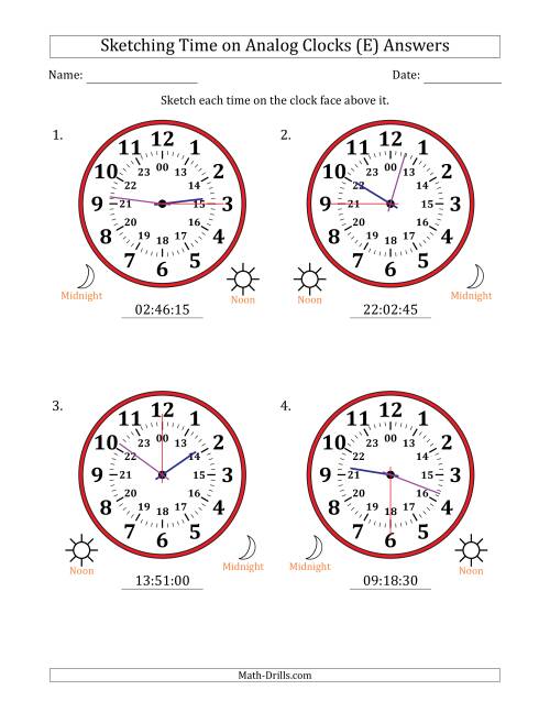 The Sketching 24 Hour Time on Analog Clocks in 15 Second Intervals (4 Large Clocks) (E) Math Worksheet Page 2