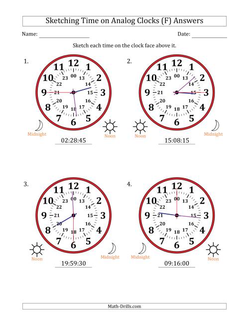 The Sketching 24 Hour Time on Analog Clocks in 15 Second Intervals (4 Large Clocks) (F) Math Worksheet Page 2