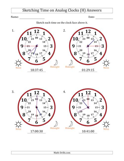 The Sketching 24 Hour Time on Analog Clocks in 15 Second Intervals (4 Large Clocks) (H) Math Worksheet Page 2