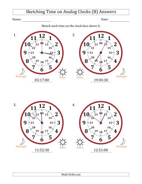 The Sketching 24 Hour Time on Analog Clocks in 30 Second Intervals (4 Large Clocks) (B) Math Worksheet Page 2