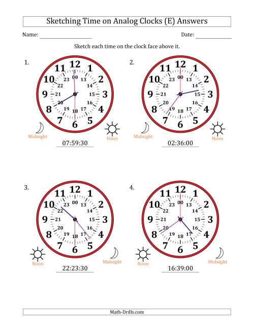 The Sketching 24 Hour Time on Analog Clocks in 30 Second Intervals (4 Large Clocks) (E) Math Worksheet Page 2