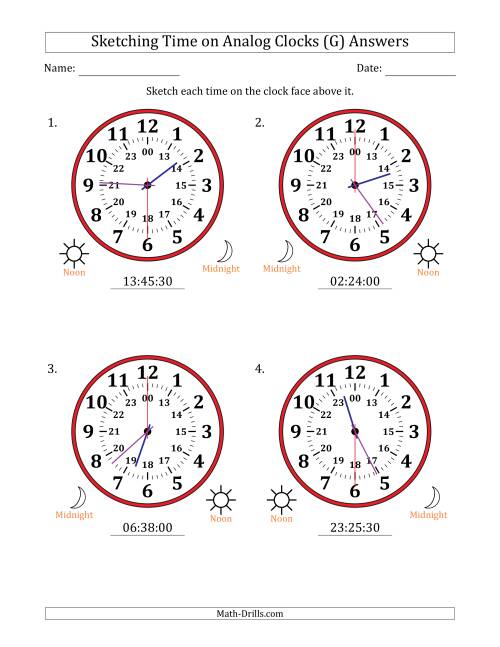 The Sketching 24 Hour Time on Analog Clocks in 30 Second Intervals (4 Large Clocks) (G) Math Worksheet Page 2