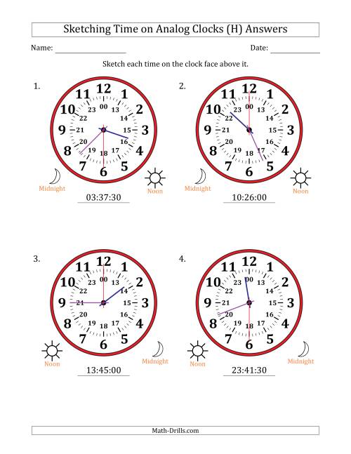 The Sketching 24 Hour Time on Analog Clocks in 30 Second Intervals (4 Large Clocks) (H) Math Worksheet Page 2