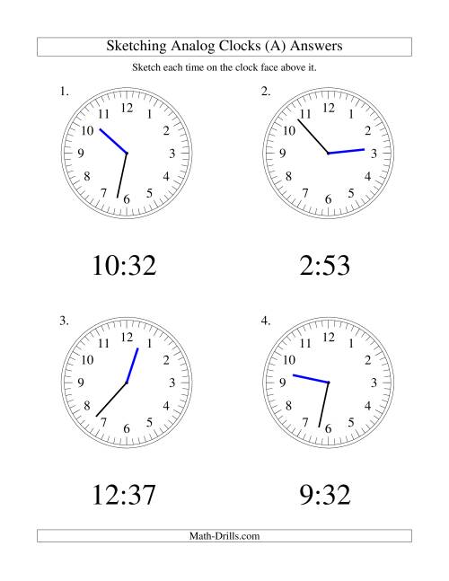 The Sketching Time on Analog Clocks in 1 Minute Intervals (Old) Math Worksheet Page 2