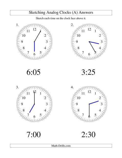 The Sketching Time on Analog Clocks in 5 Minute Intervals (Old) Math Worksheet Page 2