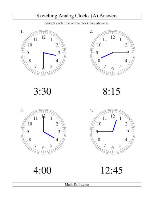 The Sketching Time on Analog Clocks in 15 Minute Intervals (Old) Math Worksheet Page 2