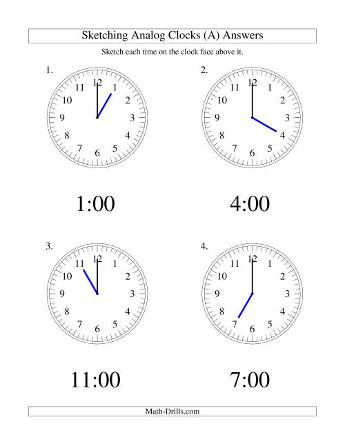 The Sketching Time on Analog Clocks in One Hour Intervals (Old) Math Worksheet Page 2