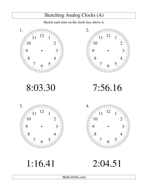 The Sketching Time on Analog Clocks in 1 Second Intervals (Old) Math Worksheet