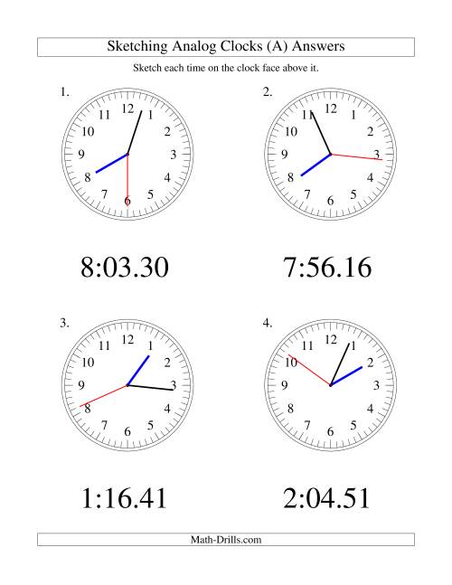 The Sketching Time on Analog Clocks in 1 Second Intervals (Old) Math Worksheet Page 2