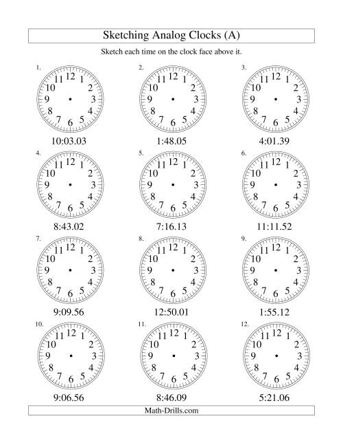 The Sketching Time on Analog Clocks in 1 Second Intervals (Old) Math Worksheet