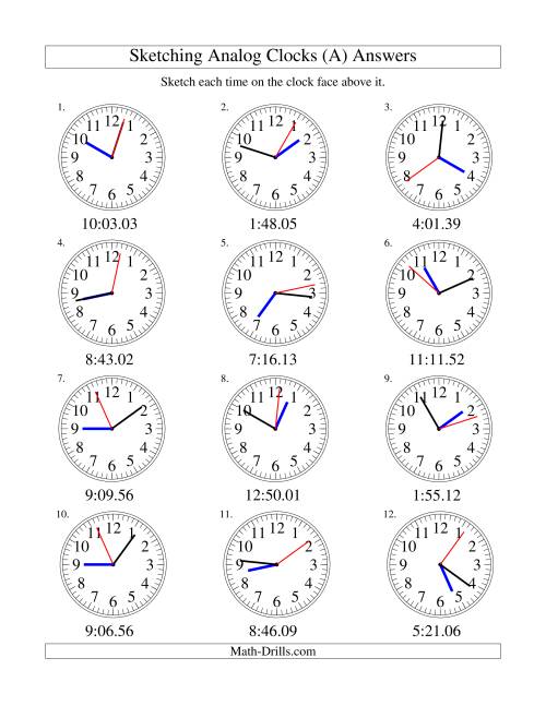 The Sketching Time on Analog Clocks in 1 Second Intervals (Old) Math Worksheet Page 2