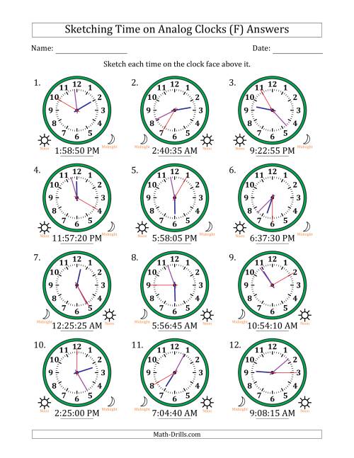 The Sketching 12 Hour Time on Analog Clocks in 5 Second Intervals (12 Clocks) (F) Math Worksheet Page 2