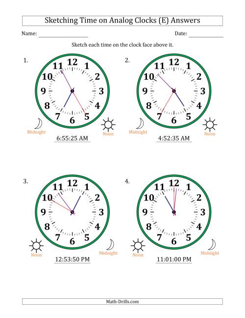 The Sketching 12 Hour Time on Analog Clocks in 5 Second Intervals (4 Large Clocks) (E) Math Worksheet Page 2