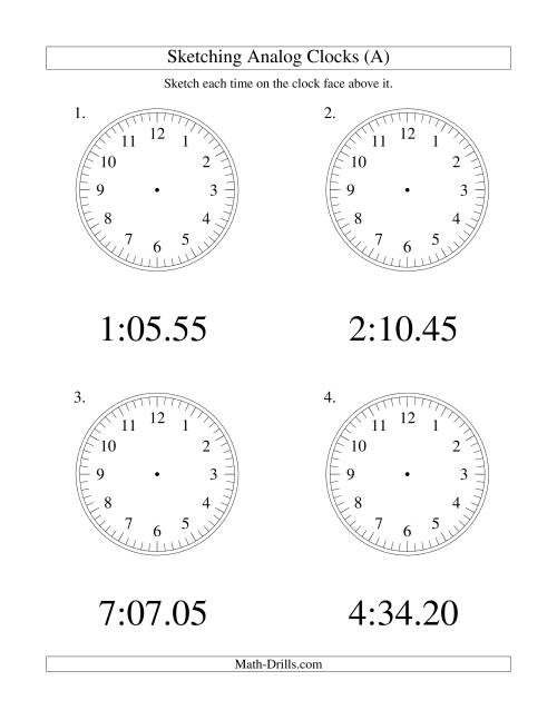 The Sketching Time on Analog Clocks in 5 Second Intervals (Old) Math Worksheet