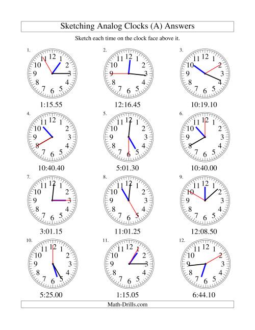 The Sketching Time on Analog Clocks in 5 Second Intervals (Old) Math Worksheet Page 2
