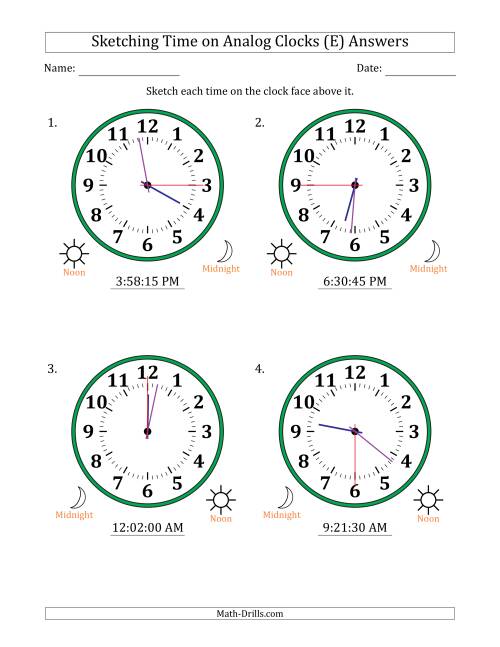 The Sketching 12 Hour Time on Analog Clocks in 15 Second Intervals (4 Large Clocks) (E) Math Worksheet Page 2