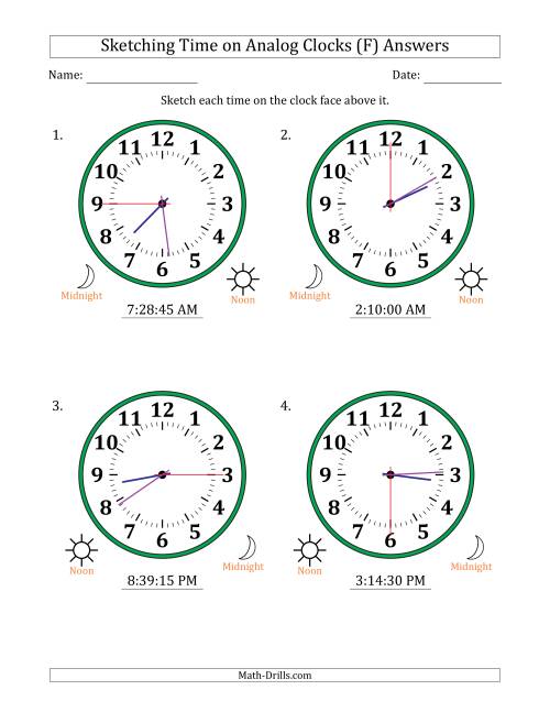 The Sketching 12 Hour Time on Analog Clocks in 15 Second Intervals (4 Large Clocks) (F) Math Worksheet Page 2