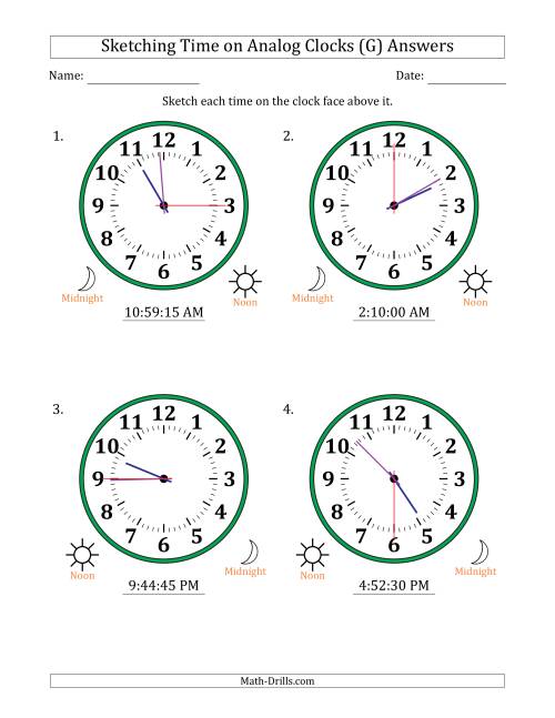 The Sketching 12 Hour Time on Analog Clocks in 15 Second Intervals (4 Large Clocks) (G) Math Worksheet Page 2