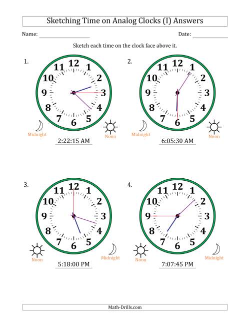 The Sketching 12 Hour Time on Analog Clocks in 15 Second Intervals (4 Large Clocks) (I) Math Worksheet Page 2