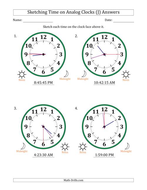 The Sketching 12 Hour Time on Analog Clocks in 15 Second Intervals (4 Large Clocks) (J) Math Worksheet Page 2