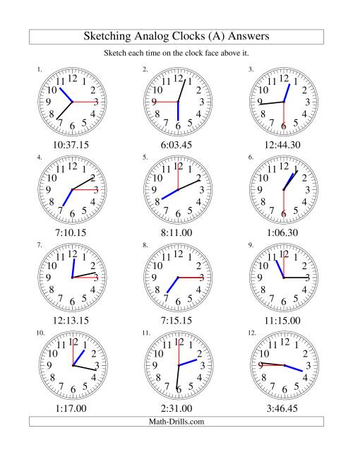 The Sketching Time on Analog Clocks in 15 Second Intervals (Old) Math Worksheet Page 2