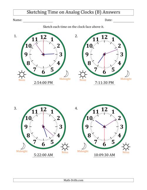 The Sketching 12 Hour Time on Analog Clocks in 30 Second Intervals (4 Large Clocks) (B) Math Worksheet Page 2