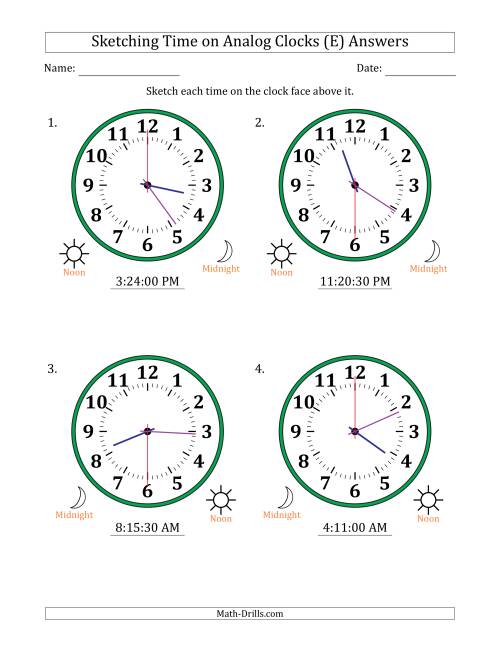 The Sketching 12 Hour Time on Analog Clocks in 30 Second Intervals (4 Large Clocks) (E) Math Worksheet Page 2