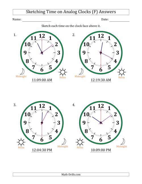 The Sketching 12 Hour Time on Analog Clocks in 30 Second Intervals (4 Large Clocks) (F) Math Worksheet Page 2