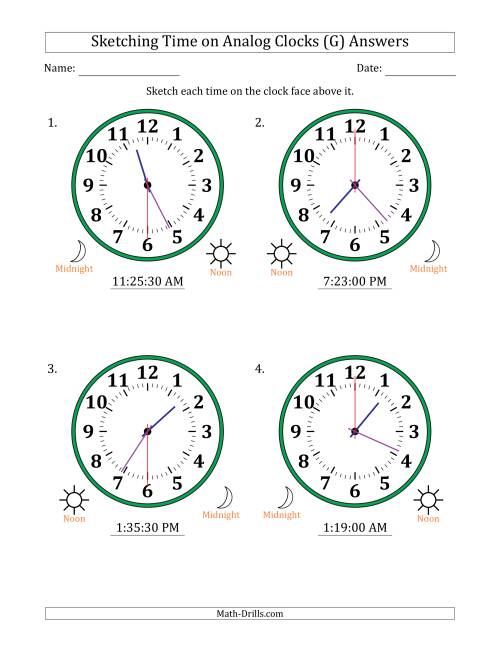 The Sketching 12 Hour Time on Analog Clocks in 30 Second Intervals (4 Large Clocks) (G) Math Worksheet Page 2