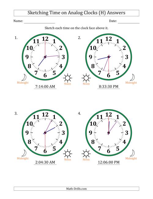 The Sketching 12 Hour Time on Analog Clocks in 30 Second Intervals (4 Large Clocks) (H) Math Worksheet Page 2